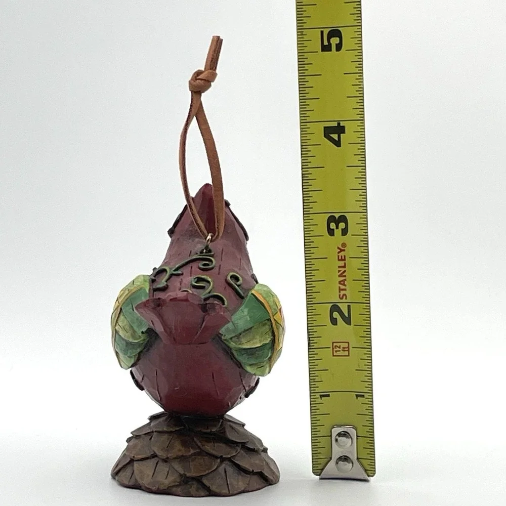 Hand Painted Resin Cardinal Bird Figurine Ornament Folk Art Pinecone Base 3.5